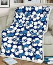 DET Modern White Hibiscus Navy Background 3D Fleece Sherpa Blanket