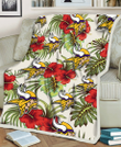 MIN Red Hibiscus Green Tropical Leaf Cream Background 3D Fleece Sherpa Blanket