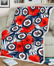 WPG White Tropical Leaf Red Hibiscus Navy Background 3D Fleece Sherpa Blanket