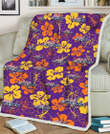 WSH Yellow And Orange Hibiscus Purple Background 3D Fleece Sherpa Blanket