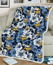 MIN White And Blue Hibiscus Dark Blue Background 3D Fleece Sherpa Blanket