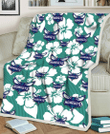 CHA White Hibiscus Turquoise Stripe Background 3D Fleece Sherpa Blanket