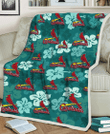 SLC Light Sea Green Hibiscus Green Background 3D Fleece Sherpa Blanket