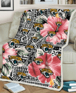 JAX Pink Hibiscus Black Pattern White Background 3D Fleece Sherpa Blanket