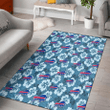 BUF Light Blue Hibiscus Blue Background Printed Area Rug