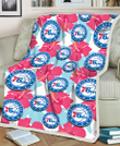 PHI 76ers Pink Blue Hibiscus White Background 3D Fleece Sherpa Blanket
