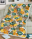 NYJ Brown Yellow Hibiscus White Background 3D Fleece Sherpa Blanket