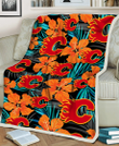 CGY Orange Hibiscus Blue Gray Leaf Black Background 3D Fleece Sherpa Blanket