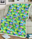 LAC Blue Orchid Green Pink Leaf Green Background 3D Fleece Sherpa Blanket