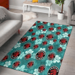 TOR Light Sea Green Hibiscus Green Background Printed Area Rug