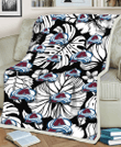 COL White Hibiscus Porcelain Flower Palm Leaf Black 3D Fleece Sherpa Blanket