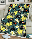 PHI Flyers Hibiscus Green Palm Leaf Black Background 3D Fleece Sherpa Blanket