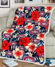 Montreal Canadiens Coral Red Hibiscus Blue Palm Leaf Black Background 3D Fleece Sherpa Blanket