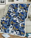 GSW White And Blue Hibiscus Dark Blue Background 3D Fleece Sherpa Blanket