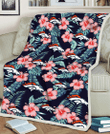 DEN Coral Hibiscus Green Banana Leaf Black Background 3D Fleece Sherpa Blanket