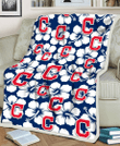Cleveland Indians Modern White Hibiscus Navy Background 3D Fleece Sherpa Blanket