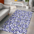 GB White Hibiscus Pattern Slate Blue Background Printed Area Rug