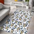 PIT White Hibiscus And Leaves Blue Background Printed Area Rug