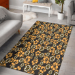 BOS Tiny Yellow Hibiscus Black Background Printed Area Rug