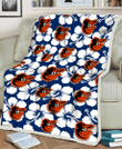 BAL Modern White Hibiscus Navy Background 3D Fleece Sherpa Blanket