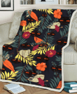 CLV Red And Orange Hibiscus Black Background 3D Fleece Sherpa Blanket