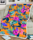 TB Rays Purple Hibiscus Neon Leaf Orange Background 3D Fleece Sherpa Blanket