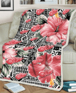 DET Pink Hibiscus Black Pattern White Background 3D Fleece Sherpa Blanket