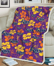 TB Rays Yellow And Orange Hibiscus Purple Background 3D Fleece Sherpa Blanket