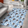 ATL White Hibiscus Light Blue Texture Background Printed Area Rug