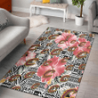 CLE Pink Hibiscus Black Pattern White Background Printed Area Rug