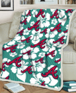 Atlanta Braves White Hibiscus Turquoise Stripe Background 3D Fleece Sherpa Blanket
