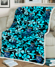 Kansas City Royals Blue Hibiscus Blue Coconut Tree Black Background 3D Fleece Sherpa Blanket