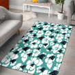 CAR White Hibiscus Turquoise Stripe Background Printed Area Rug