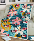 Carolina Hurricanes Pastel Color Hibiscus Tropical Leaves Light Green Background 3D Fleece Sherpa Blanket
