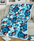 ARI White Blue Hibiscus Blue Background 3D Fleece Sherpa Blanket