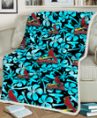SLC Blue Hibiscus Blue Coconut Tree Black Background 3D Fleece Sherpa Blanket