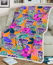 SAC Purple Hibiscus Neon Leaf Orange Background 3D Fleece Sherpa Blanket