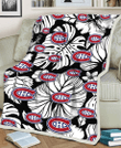 Montreal Canadiens White Hibiscus Porcelain Flower Palm Leaf Black 3D Fleece Sherpa Blanket