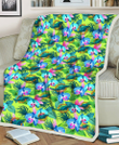 MIA Blue Orchid Green Pink Leaf Green Background 3D Fleece Sherpa Blanket