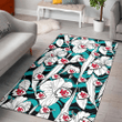 KC White Hibiscus Turquoise Wave Black Background Printed Area Rug
