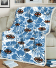 CLV Blue Hibiscus Blue Leaves Vintage Background 3D Fleece Sherpa Blanket
