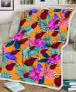 MIA Purple Hibiscus Neon Leaf Orange Background 3D Fleece Sherpa Blanket