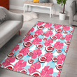 CIN Pink Blue Hibiscus White Background Printed Area Rug