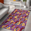 POR Yellow And Orange Hibiscus Purple Background Printed Area Rug