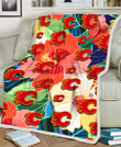 CGY Orange White Tropical Hibiscus Green Leaf 3D Fleece Sherpa Blanket