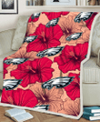 PHI Red Beige Hibiscus Beige Background 3D Fleece Sherpa Blanket