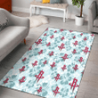 HOU Pale Turquoise Hibiscus Light Cyan Background Printed Area Rug