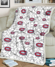 Montreal Canadiens White Sketch Hibiscus Pattern White Background 3D Fleece Sherpa Blanket