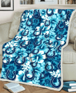 IND White Blue Hibiscus Blue Background 3D Fleece Sherpa Blanket