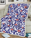 CIN White Hibiscus Pattern Slate Blue Background 3D Fleece Sherpa Blanket
